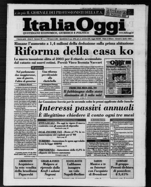 Italia oggi : quotidiano di economia finanza e politica